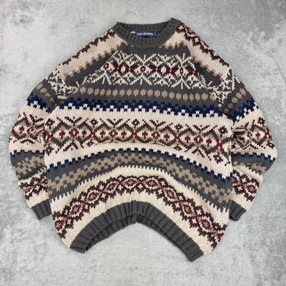 Vintage Van Heusen Y2K Mens XL Nordic Cottagecore Knit Sweater Earthy Pullover - Picture 1 of 7